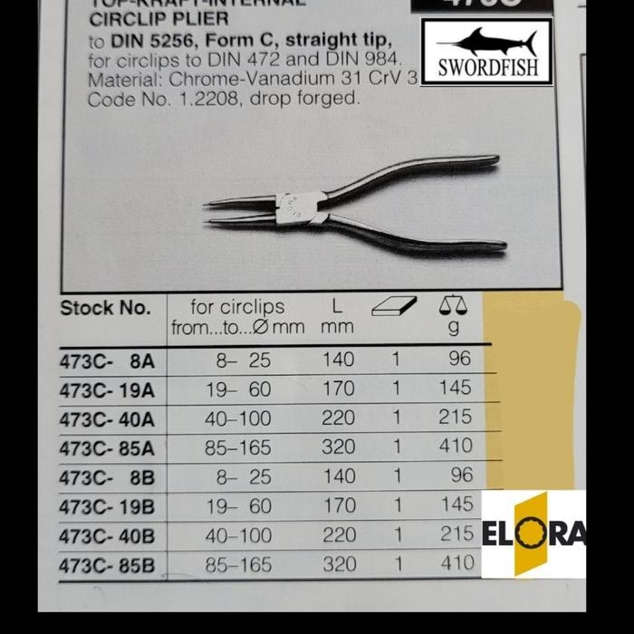 elora 473 circlip plier tang snapring heavy duty germany