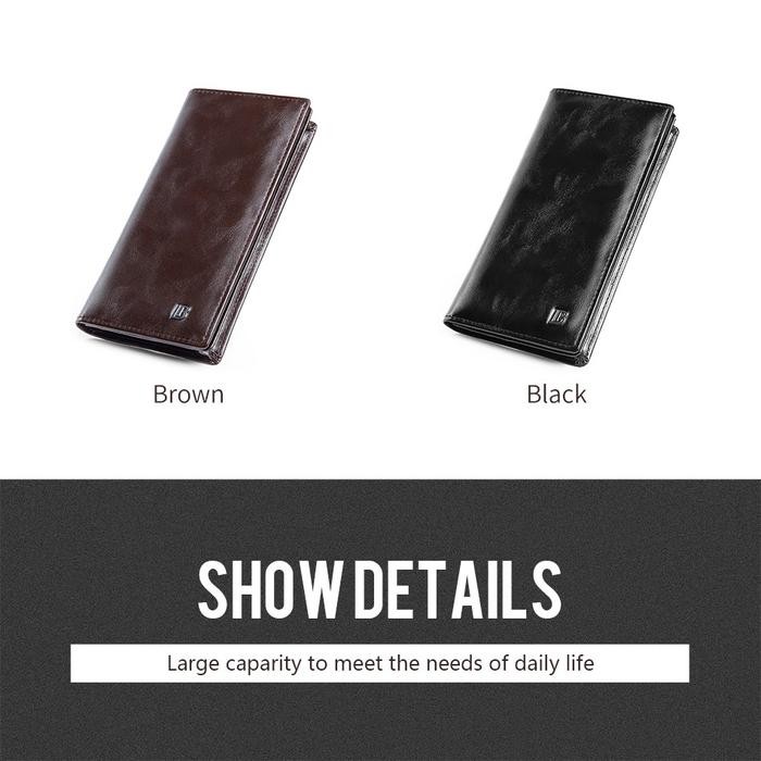 BOSTANTEN Dompet Lipat Panjang Pria Slot Kartu Kulit PU Warna Hitam/Kopi