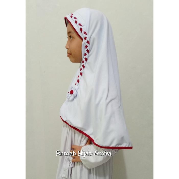 (Expert) Jilbab Anak Kaos Super Sekolah Kepang SD Putih Merah