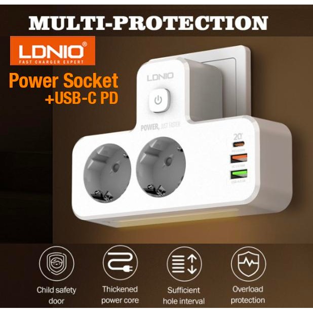 STOP KONTAK USB TEMBOK LDNIO 3 LUBANG PORT POWER STRIP CHARGER