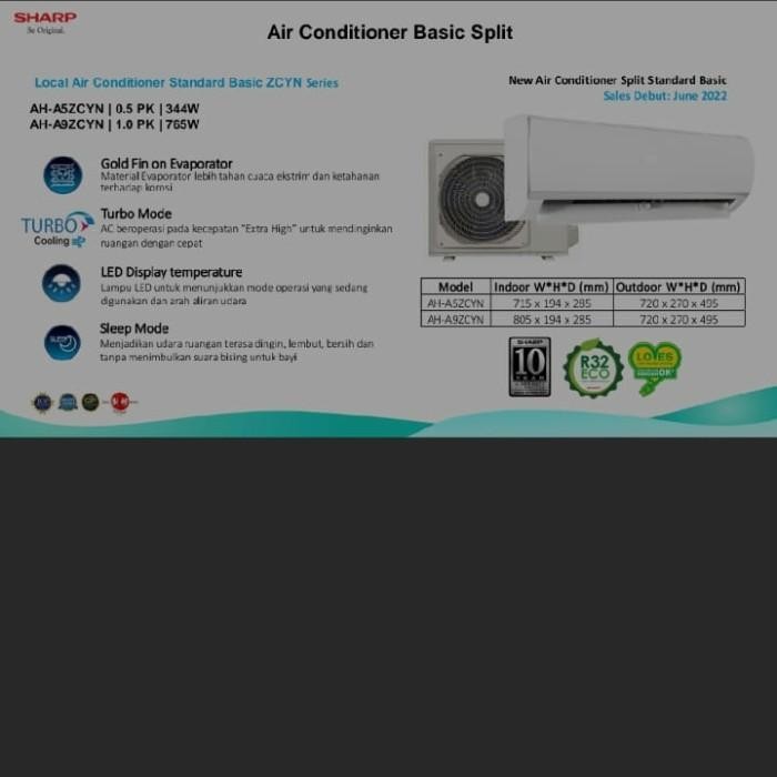 [Expret] AC SHARP AH-A5 UCY 1/2pk TURBO COOL SERIES R32 0.5pk Garansi 10th 5ucy