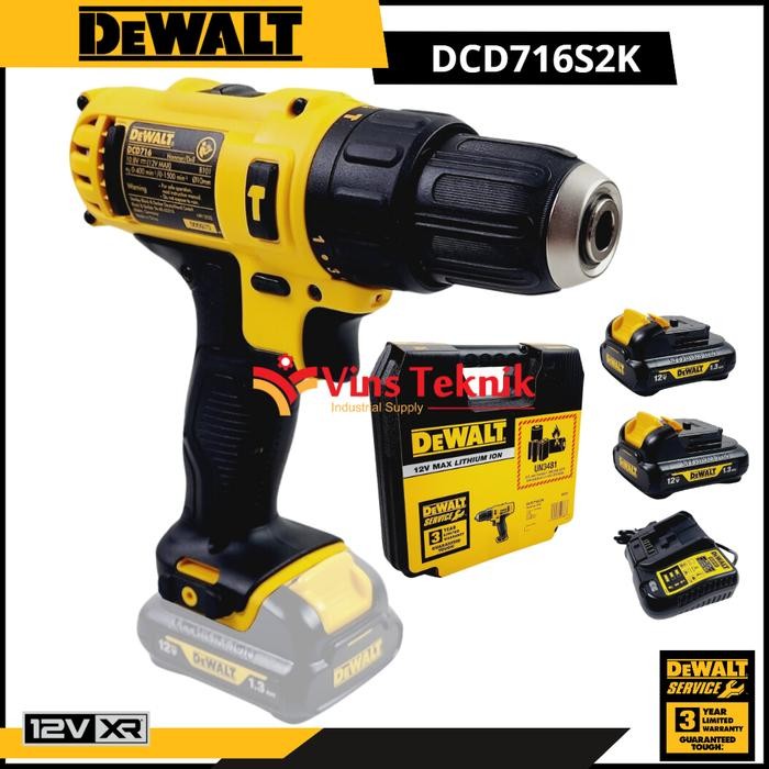 Mesin Bor Baterai Cordless Impact Drill 12V Dewalt Dcd 716 Dcd716