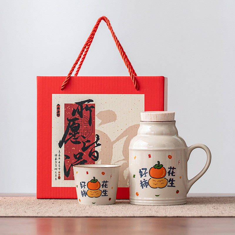 Teh Pot Keramik - Set Poci Teh + Cangkir - Hadiah Cantik - Kapasitas Besar - Bahan Tanah Liat Abu Ka