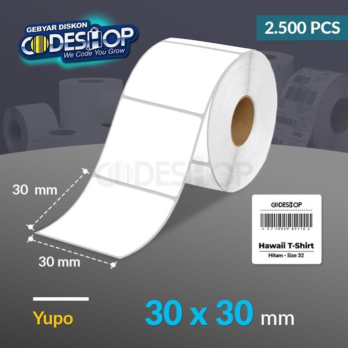 

AT Custom Label Yupo 30 x 30 mm Codeshop 1 Line Core 1 Inch Isi 2.500 Pcs