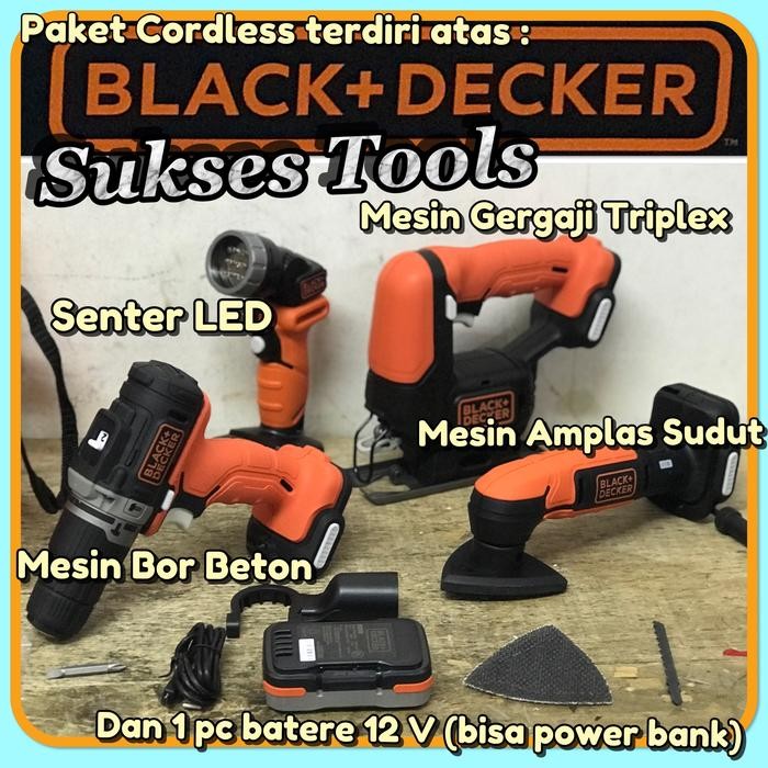 Mesin Bor Beton Amplas Jigsaw Senter Black + Decker Cordless Set 5in1