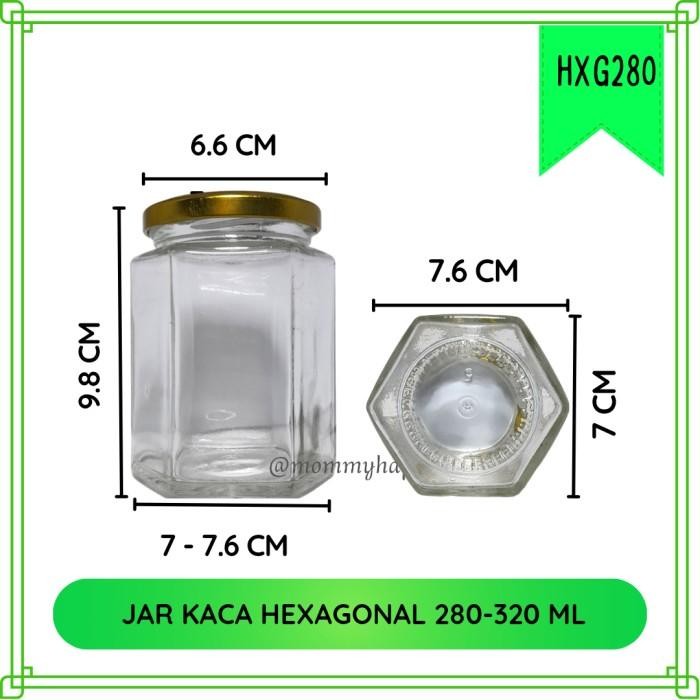 (Expert) HXG280 Jar / Botol / Toples Kaca Hexagonal 280-320 ml Tutup Gold