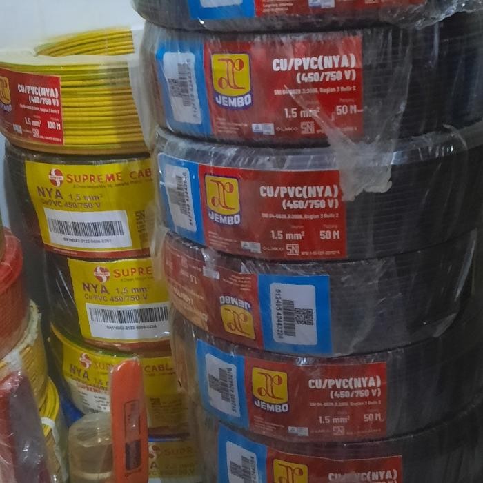 KABEL NYA 1.5MM JEMBO TEMBAGA MURNI 50METER-HITAM KABEL TUNGAL SNI