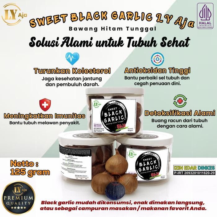 

New LY Aja Bawang Hitam Tunggal Sweet Black Garlic 125 g Premium Jumbo Besar Sedang Kecil
