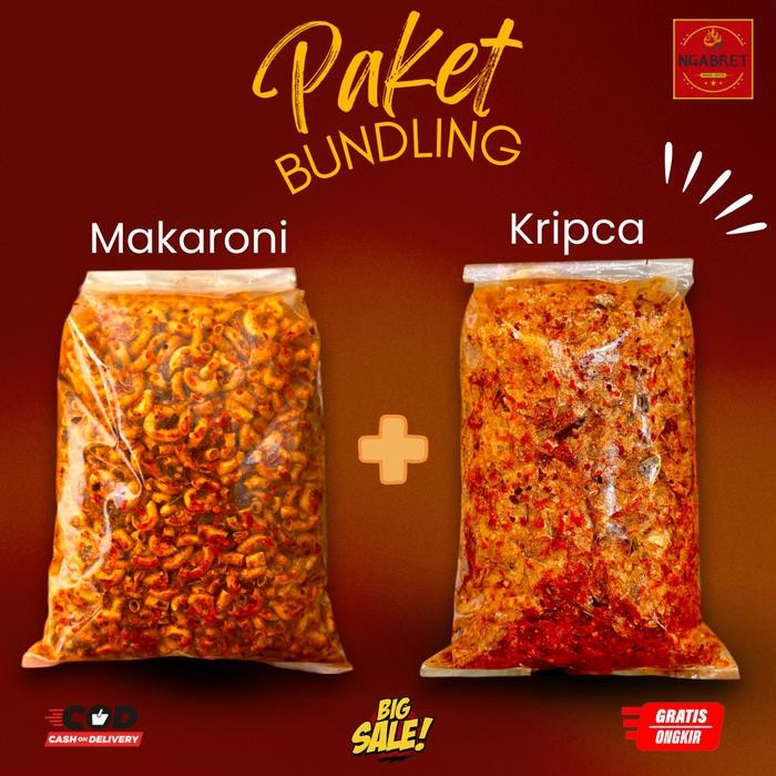 

New [BUNDLING HEMAT] Makaroni Cikruh 500gr + Keripik Kaca Pedas Daun Jeruk 500gr