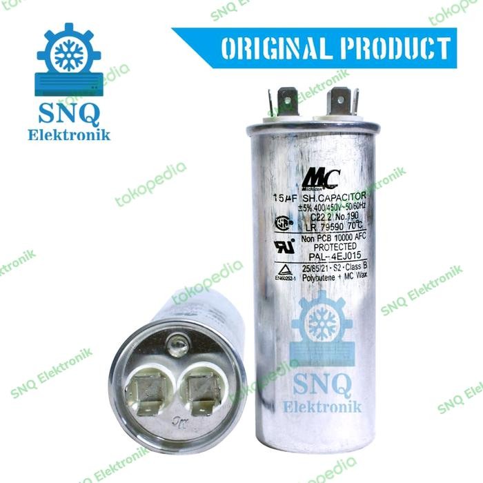 CAPASITOR AC Merk MC 2 kaki 15 uf (15 Mikro) / Kapasitor AC 1/2 PK