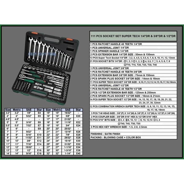 Jonnesway 111 Pcs Socket Set Super Tech ( S68H5234111S ) Gratisongkir