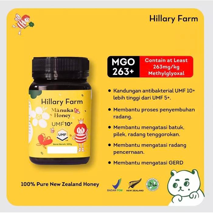 

Hillary Farm Umf 10+ Manuka Honey 500Gr - Madu Manuka Anak Pure New Zealand