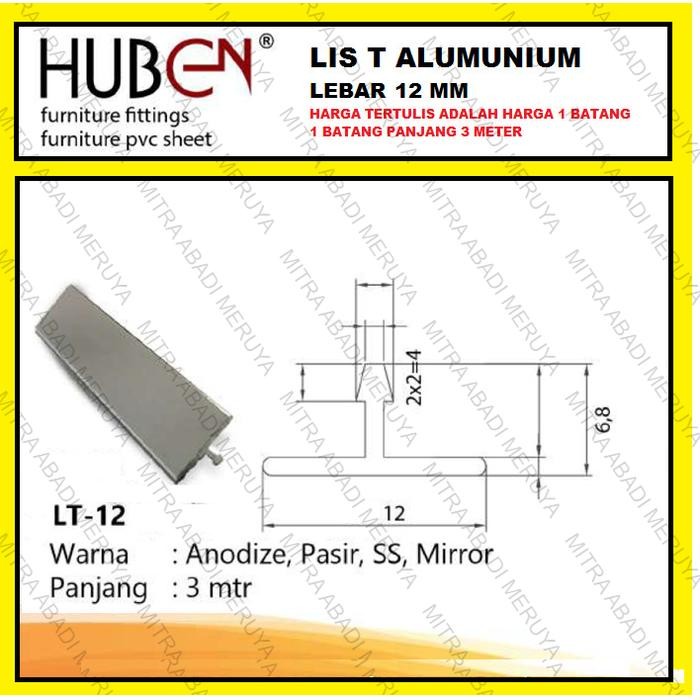 Profil Alumunium Lis Penutup Celah Tali Air LT Lis T Aluminium 12 mm