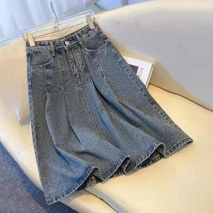 Monday.jinsJeans rok wanita Rok Bawahan Wanita Denim Jeans Lipit Pendek Korea rok plisket jeans