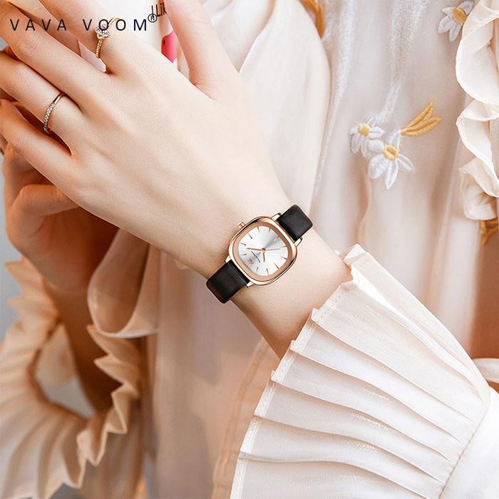 Vava Voom Jam Tangan Wanita Original Gaya Anggun Jam Kuarsa Tali Kulit Jam Tangan Cewek Jarum
