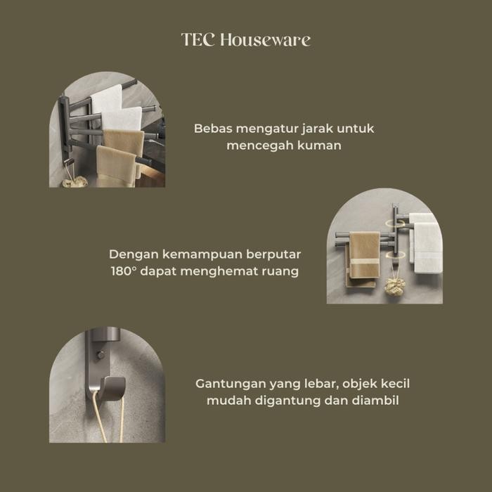 

TECHANGA Rak Gantung Handuk Model Holder Dapat beutar sesuai dengan kebutuhan adjustable Rak Kamar