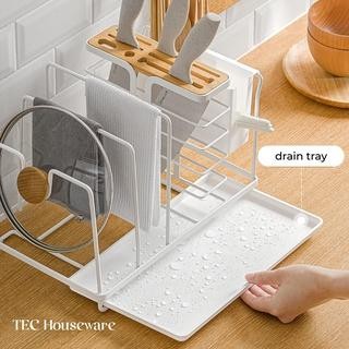

TECHONU Rak peralatan masak Piring/Tutup panci dengan tempat pisau atau Telanan Knide and pan Holder