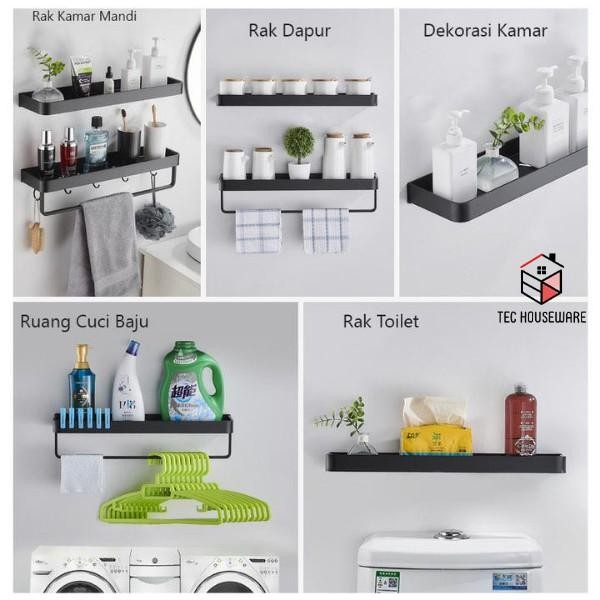 

TECGOTO Rak Kamar Mandi Dinding Rak Bumbu Dapur Steel Rak tempel Gantung Rak handuk bebas bor