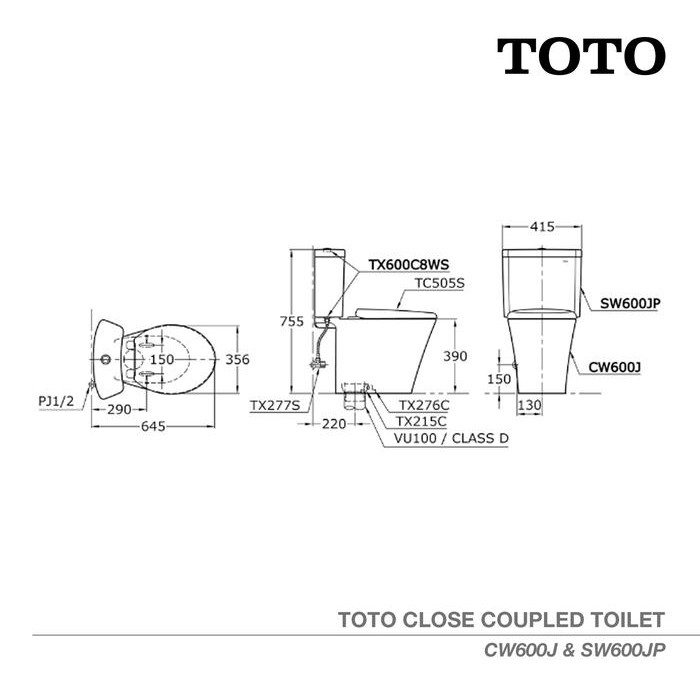TOTO Closet CW600J/SW600JP Closet Duduk - Kloset - Kloset Duduk