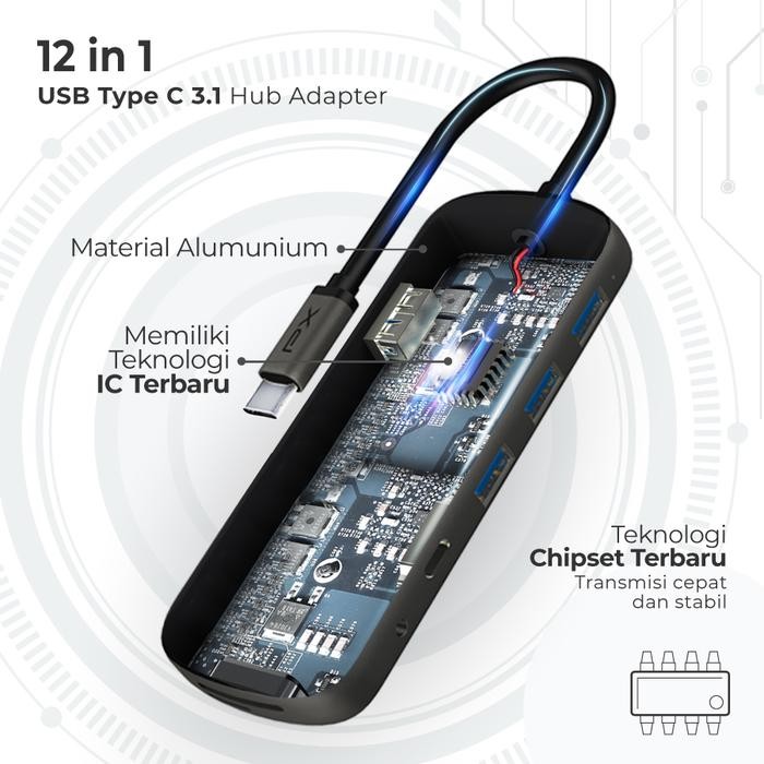 Hub Converter Type C 3.1 Laptop Hdmi Usb 12 In 1 Px Uch120B