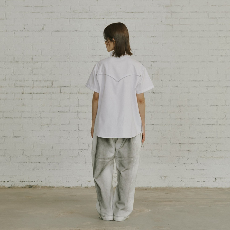 [ALAND] ROMANTIC CROWN - Piping Half Shirt White - Kemeja Atasan Putih