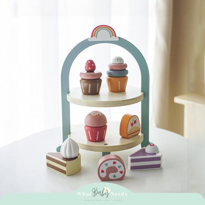 Wooden Afternoon Tea Set / Mainan Kayu Anak Cupcake Shop Pretend Play