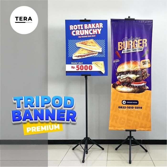 tripod banner / tripod stand banner / tripod banner 2 sisi display akrilik