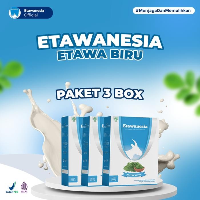 

New Paket 3 Box Etawa Biru- Susu Kambing Etawa Etawanesia + Ekstrak Moringa Folium Daun Kelor - Susu