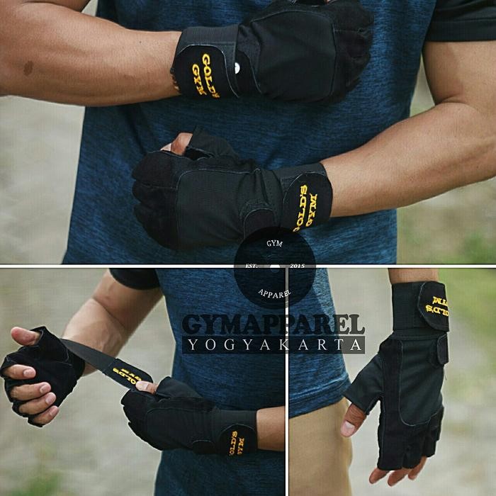 Promo Sarung Tangan Fitness Glove Gym Strap Fitness Gold Gym Semi Kulit Berkualitas