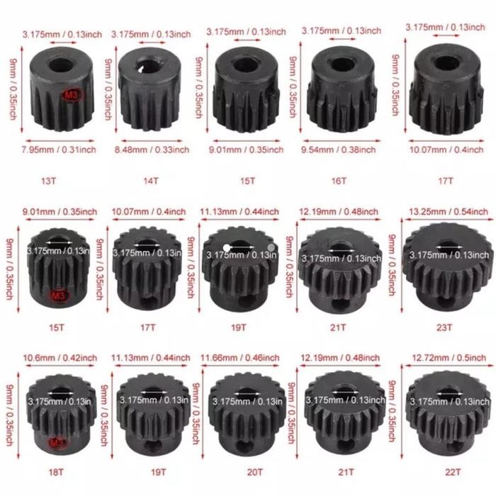 Gear pinion 48dp 18T - 23T Shaft 3.175mm RC 3racing sakura d3 d4