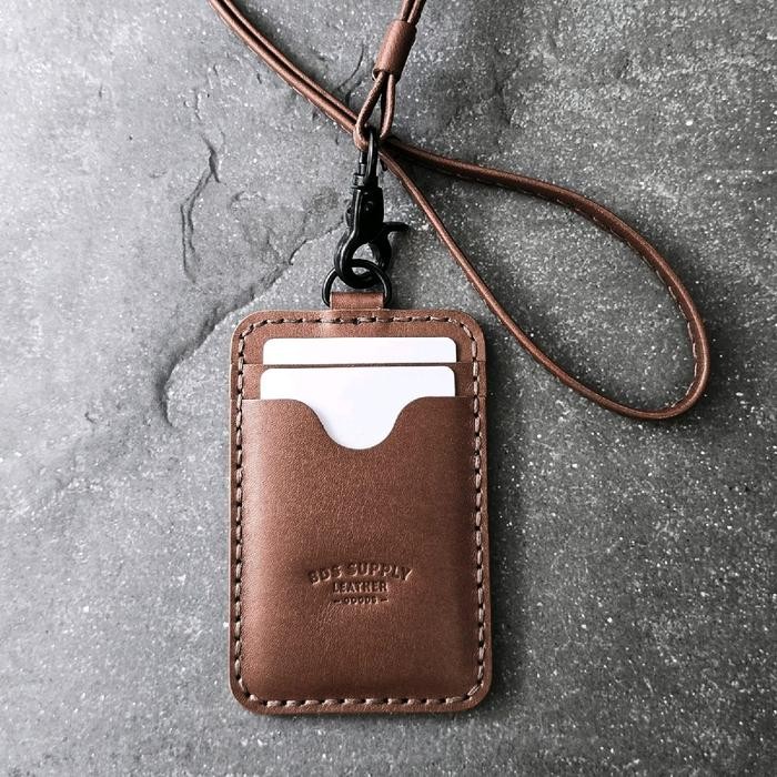 

Bds Brooks Brown - Handcrafted Leather Lanyard Id Card Holder, Triple Slot