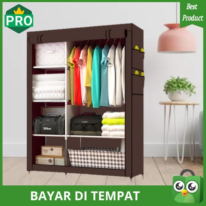 Lemari Kain Dengan Gantungan Baju Lemari Portable Rangka Besi