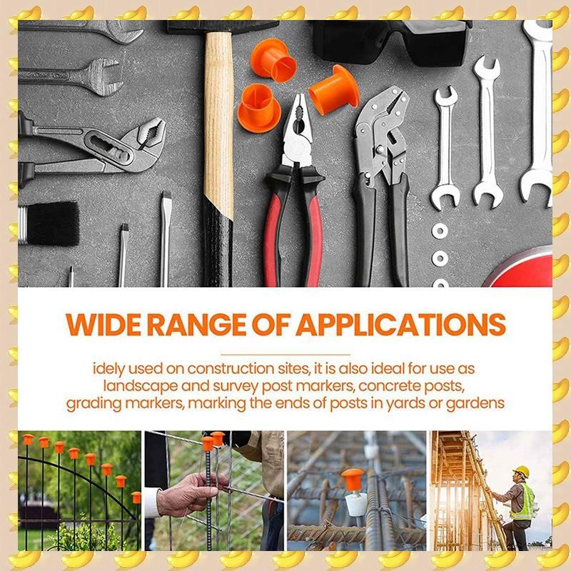 A45U 200 Pcs Mushroom Rebar Cap Plastic Mushroom Rebar Safety Caps For Rebar 3 To 7, Orange Color,