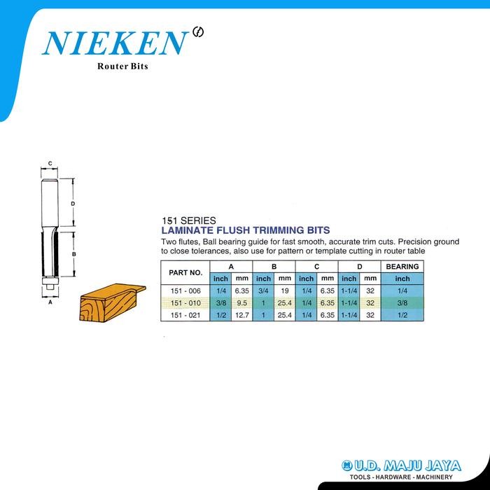Paling Murah Nieken Router Bits 151-021 ( Mata Profil Trimming / Lft Bit 12,7Mm )