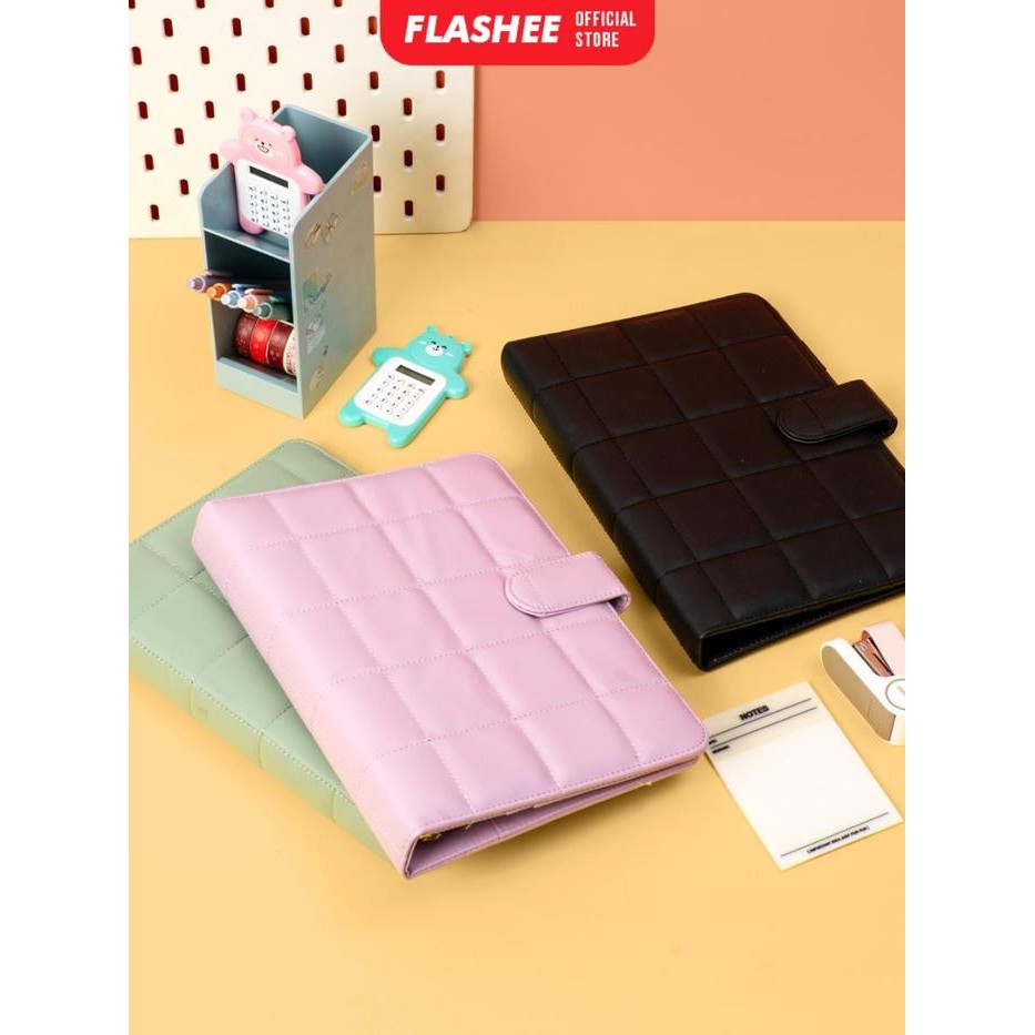 

Flashee Binder Polos Eksklusif A5 Puffy 20 Ring Buku Agenda Kulit Sintetis PU Leather Binder Polos