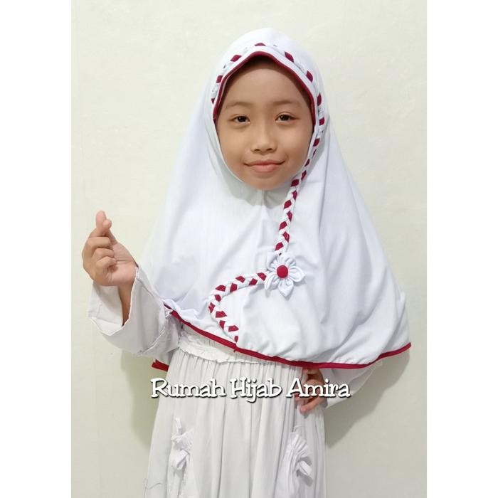 (Expert) Jilbab Anak Kaos Super Sekolah Kepang SD Putih Merah
