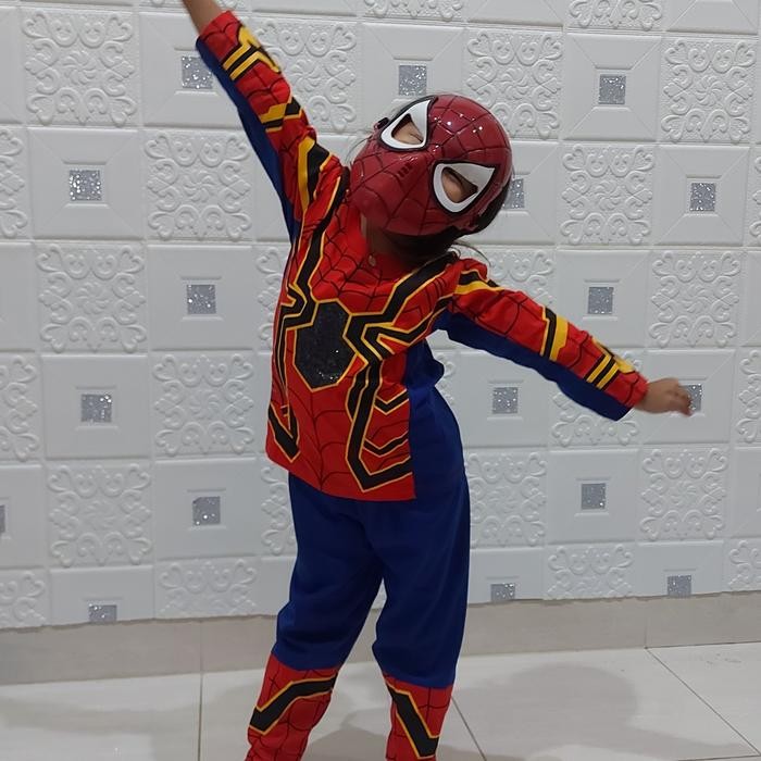 ASLI PROMO kostum spiderman + topeng ,kostum superhero 2-10 th READY STOCK