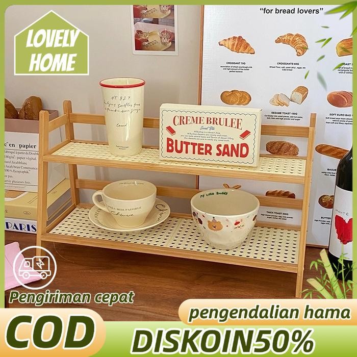 Rak Bumbu Dapur Kayu Rak Meja Rak Dapur Serbaguna Rak Cangkir Rak Botol Bumbu Rak Penyimpanan