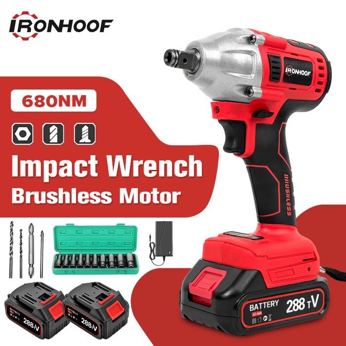 Ready- Ironhoof Cordless Impact Wrench Impact Baterai Mesin Bor Untuk Baut Mobil Impact Brushless