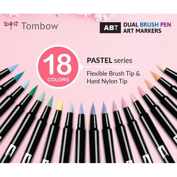 

tombow abt dual brush pen pastel colours 18 warna pena art supply kode 1316