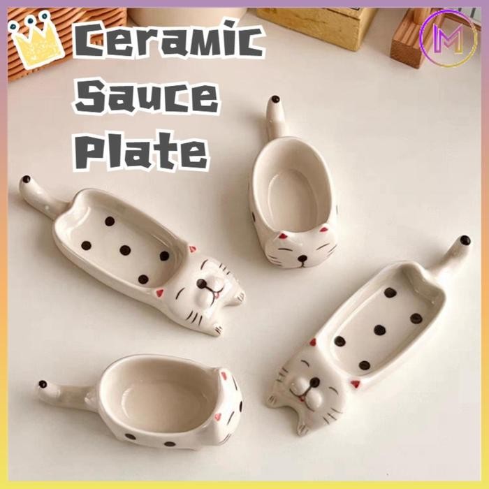 Ceramic Sauce Plate/Ceramic Piring Saus Bermotif Kucing/Sauce Plate Cute /Piring Mangkuk Tempat