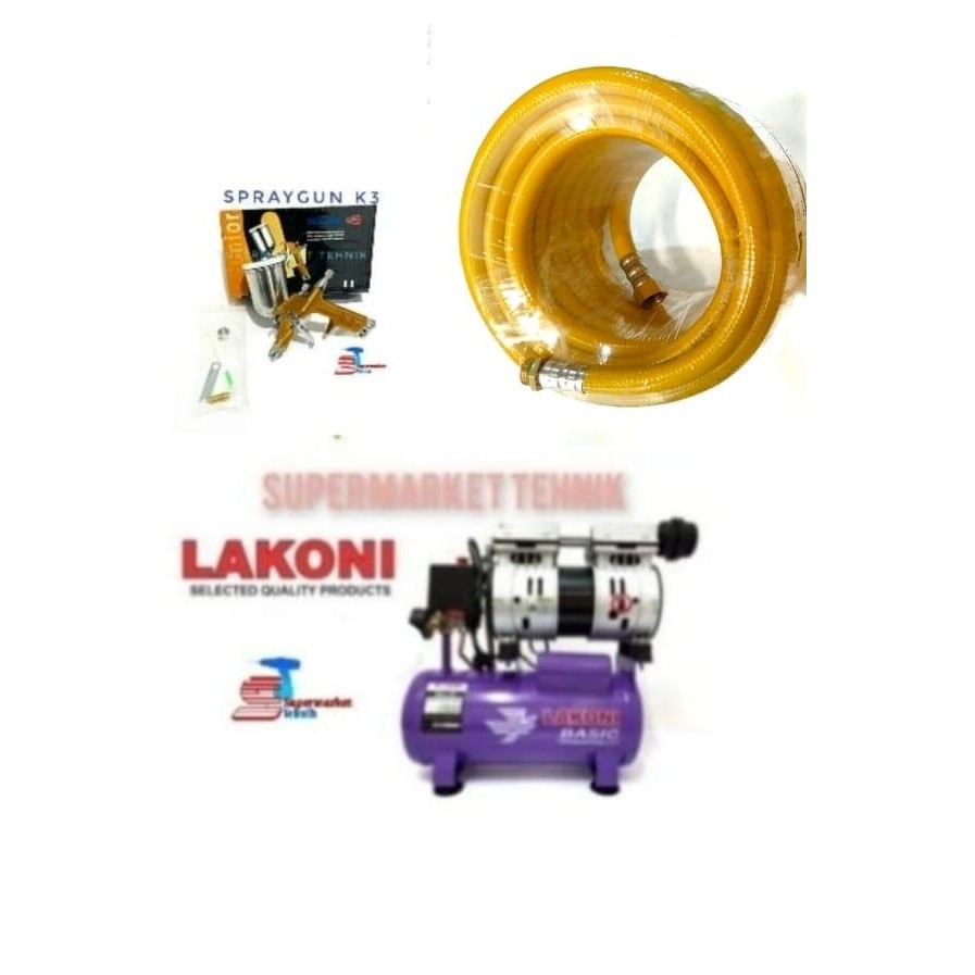 Paling Laris Paket Kompresor Silent Basic 9S Lakoni + Selang Kompresor + Spraygun
