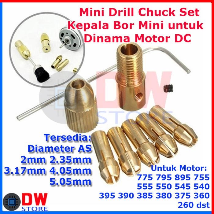 TERLARIS.. Mini Drill Chuck Set Kepala Bor Mini Collet 5 Dinamo Motor DC