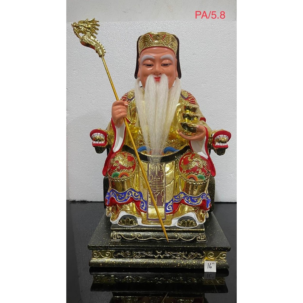 Patung Dewa Bu Hok Tek Ceng Sin Hok Tik Tuapekong Kayu 16 In