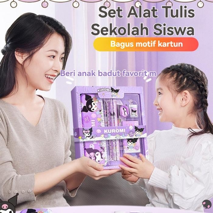 

Set alat tulis siswa Gaomei tempat pensil penghapus penggaris perlengkapan sekolah TK siswa sekolah