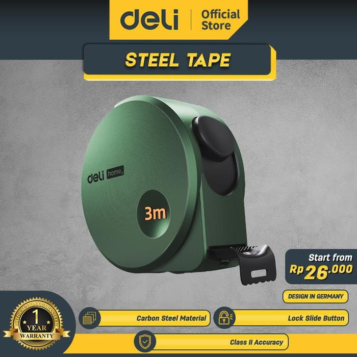 Deli Tools Meteran Tukang Besi / Measuring Tape 3 5 Meter Green