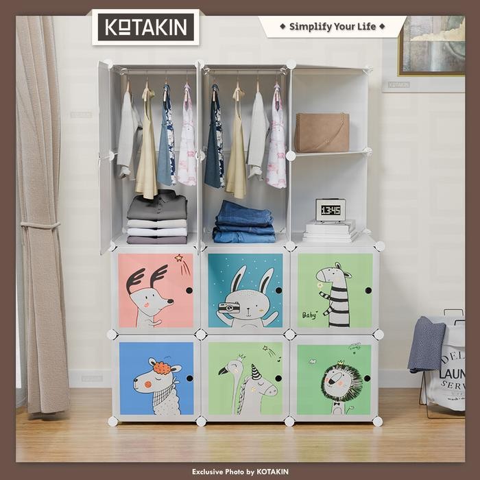 Lemari Rakit Plastik Diy Wardrobe Pakaian Gantungan Rak Baju Anak Dewasa Jumbo Animal Character
