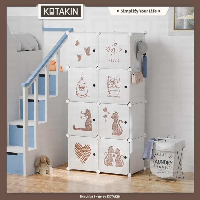 Lemari 8 Pintu Rak Baju Plastik Susun Pakaian Anak Bayi Portable Bongkar Pasang