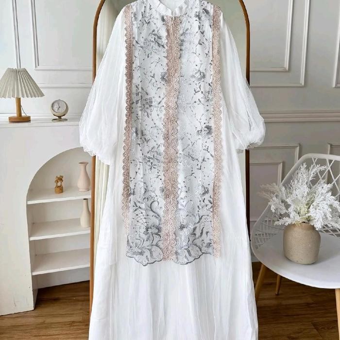 DRESS LEBARAN/TILLE SAPTO DRES BRIAN/Gamis Lebaran/Baju Muslim Kain Merah Mewah Pesta Renda Tebal