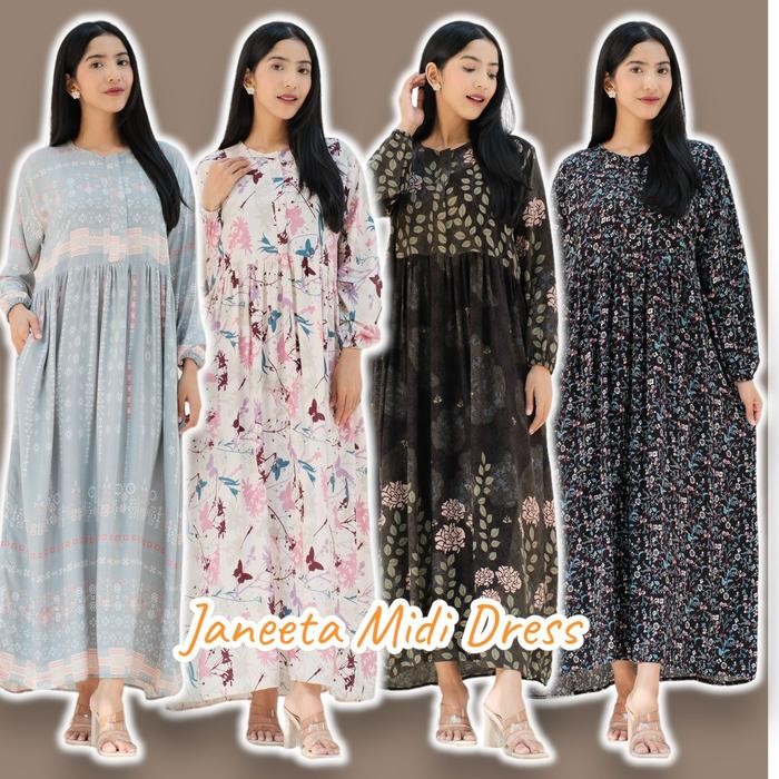 JABARA_ Midi Dress Rayon Lengan Karet Busui Friendly LD 110